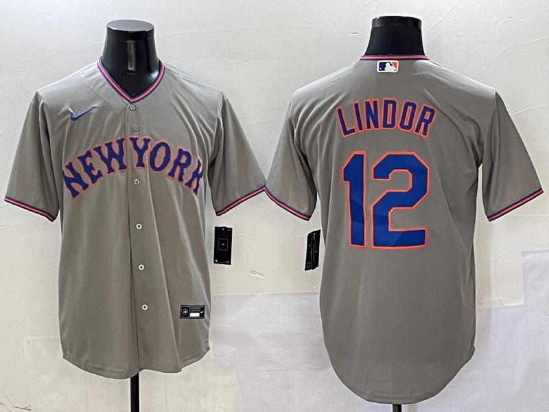 Men's New York Mets Francisco Lindor #12 Gray Jersey